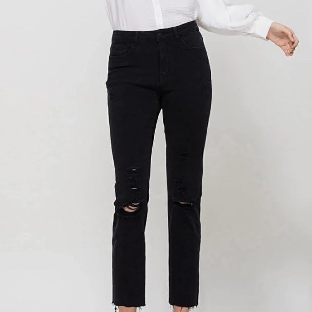 Flying Monkey LANI Black High Rise Clean Cut Fray Hem Crop Jeans NEW